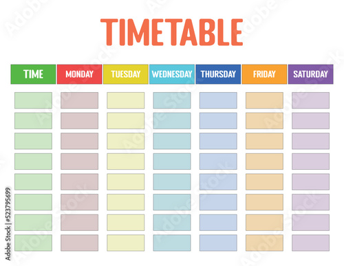 A simple timetable for the week. Go back to the school timetable template