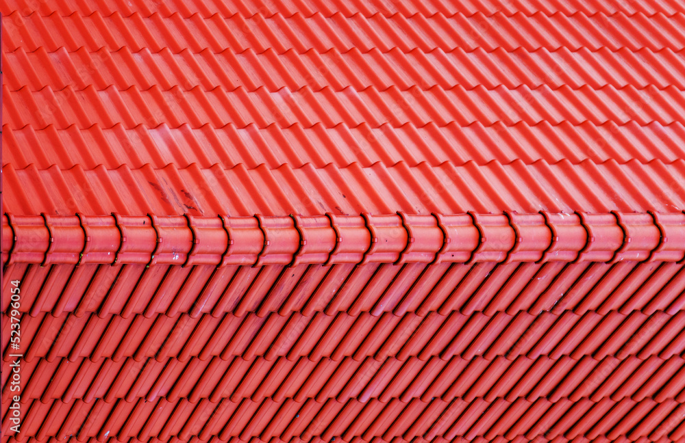 Fototapeta premium Abstract red metal shingles roof texture