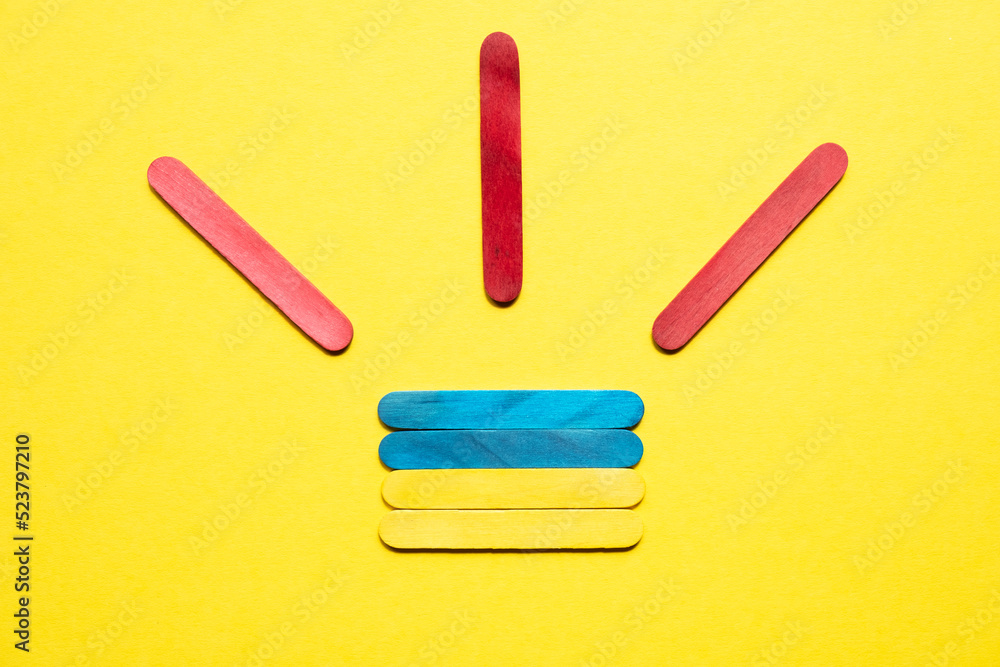 Flag of ukraine made of wooden colored sticks. Red sticks are symbols of attention. Attention to Ukraine. Flag of ukraine made of wooden colored sticks. Red sticks are symbols of attention. Attention to Ukraine.