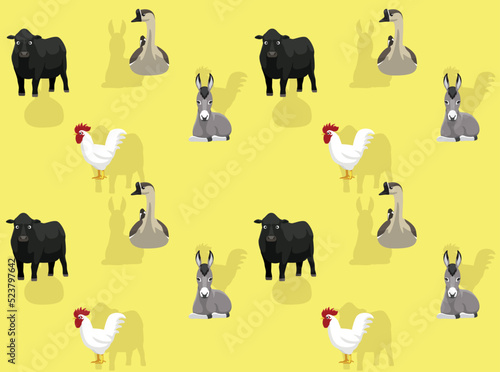 Fototapeta Naklejka Na Ścianę i Meble -  Farm Animal Chicken Cow Goose Donkey Seamless Wallpaper Background