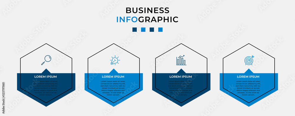 Vector Infographic design business template with icons and 4 options or steps. Can be used for process diagram, presentations, workflow layout, banner, flow chart, info graph