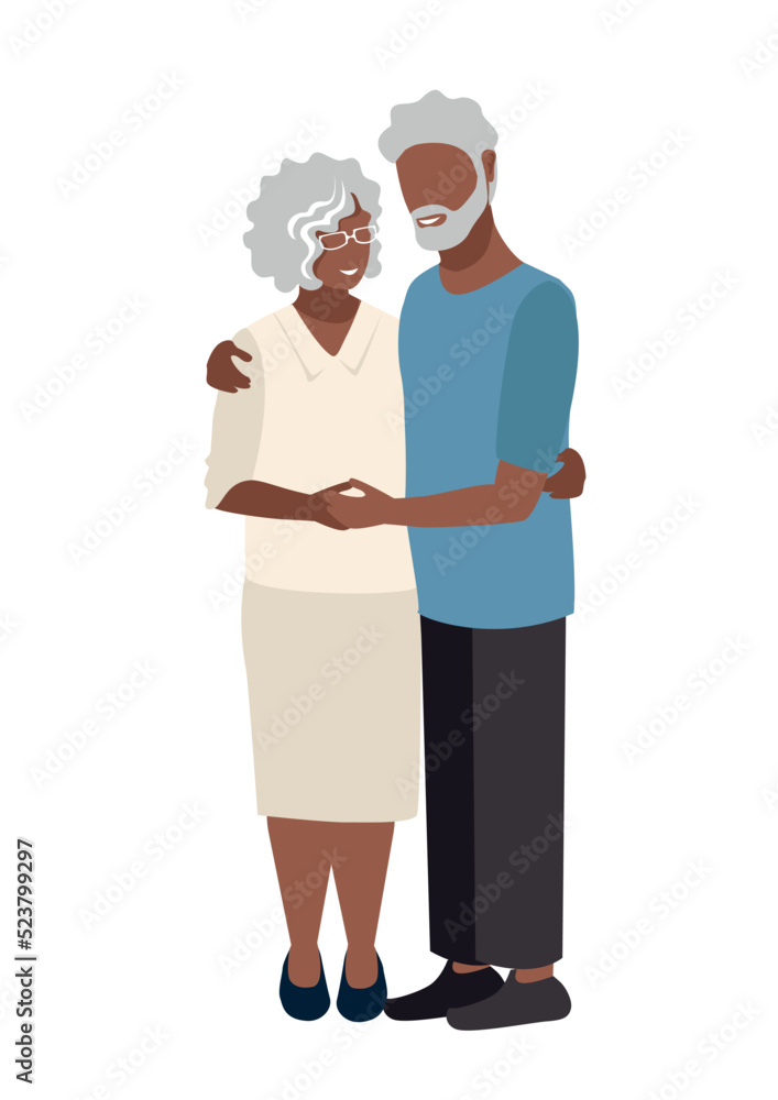 Loving elderly couple embrace each other. Grandparents Day. Vector illustration in a flat style on a white background.