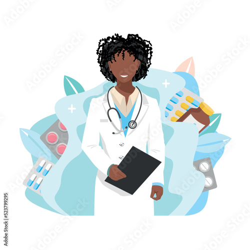 Friendly doctors. Thank you doctors and nurses for helping and saving lives. Medicine and health. Vector illustration horizontal in flat style on abstract background