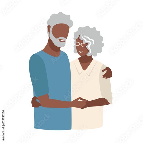 Loving elderly couple embrace each other. Grandparents Day. Vector illustration in a flat style on a white background.