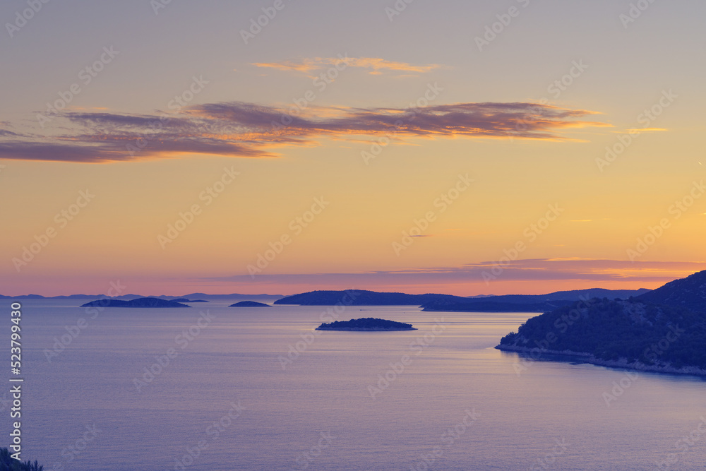 Fototapeta premium Islands of Kornati national park, aerial view of Adriatic archipelago at sunset