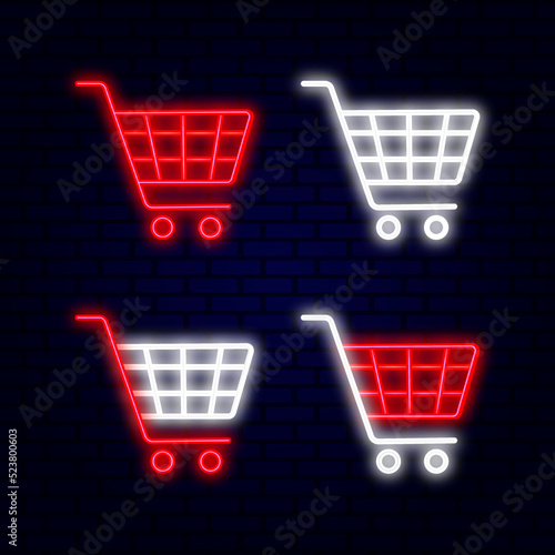 Neon line shopping cart icon for apps and websites