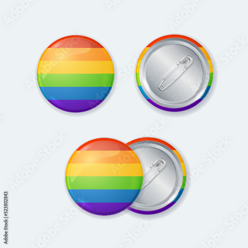 Realistic Detailed 3d Different Rainbow Badges Pin Button Set. Vector