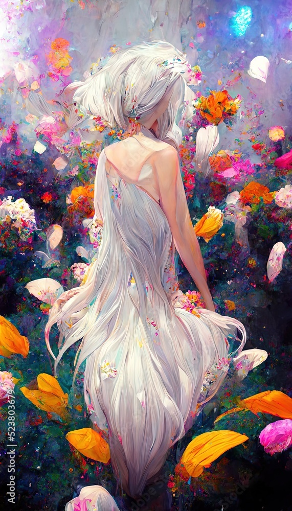 Portrait of an anime girl against a background of flowers. Anime girl  portrayed in cartoon anime style. Perfect for phone wallpaper or for  posters. Stock Illustration | Adobe Stock
