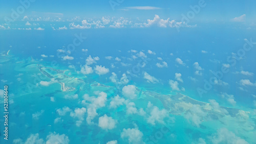 Aerial view of Bahama island at Atlantic ocean. Travel concept. Copy Space.