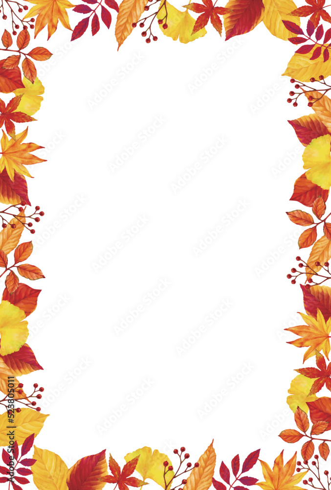 Fototapeta premium 秋の鮮やか紅葉フレーム背景