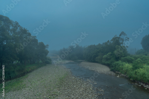 Sola river near confluence with Ujsola in Rajcza village in Poland mountains photo