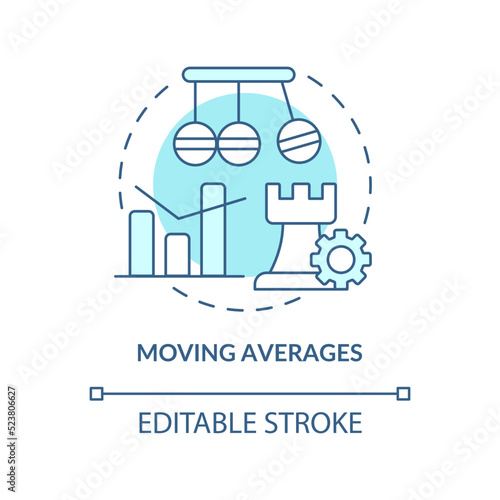 Moving averages turquoise concept icon. Business data analytics. Trading strategy abstract idea thin line illustration. Isolated outline drawing. Editable stroke. Arial, Myriad Pro-Bold fonts used