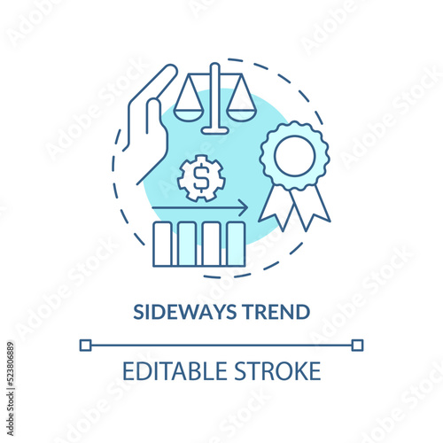 Sideways trend turquoise concept icon. Static value. Type of financial tendency abstract idea thin line illustration. Isolated outline drawing. Editable stroke. Arial, Myriad Pro-Bold fonts used
