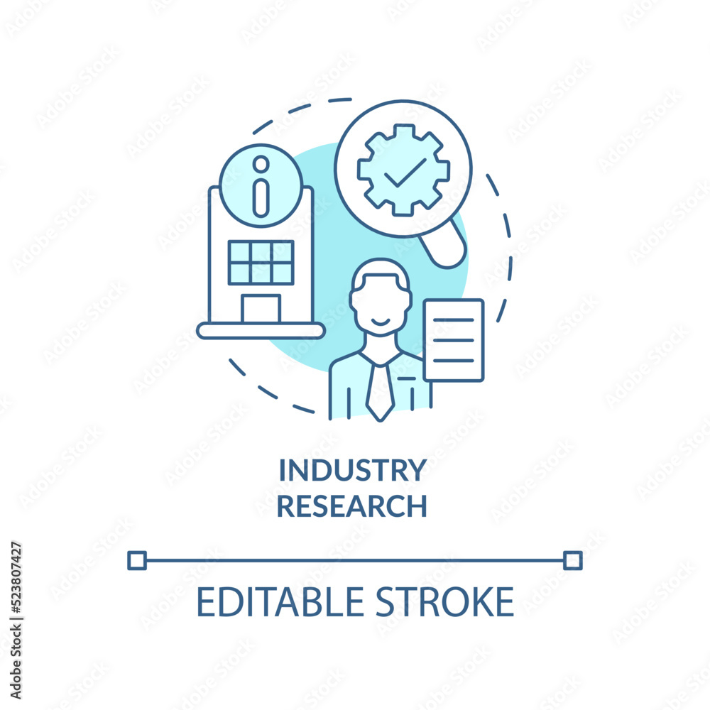 Industry research turquoise concept icon. Market analytics. Way to identify trends abstract idea thin line illustration. Isolated outline drawing. Editable stroke. Arial, Myriad Pro-Bold fonts used