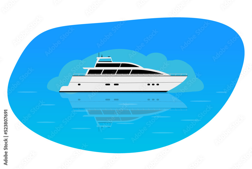 Vector image of the yacht. A large boat for sea and ocean navigation. A walk by the sea in the early morning. Vector Illustration. EPS 10 Vector image of the yacht. A large boat for sea and ocean navigation. A walk by the sea in the early morning. Vector Illustration. EPS 10