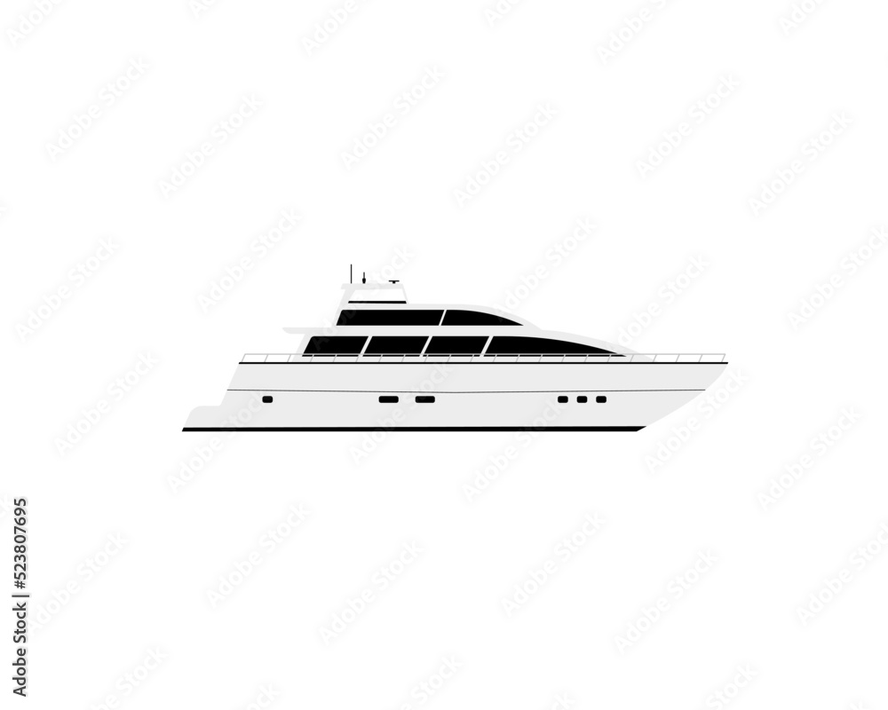 Vector image of the yacht. A large boat for sea and ocean navigation. Vector Illustration. EPS 10
