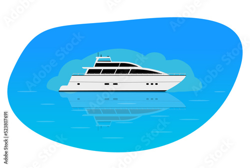 Vector image of the yacht. A large boat for sea and ocean navigation. A walk by the sea in the early morning. Vector Illustration. EPS 10