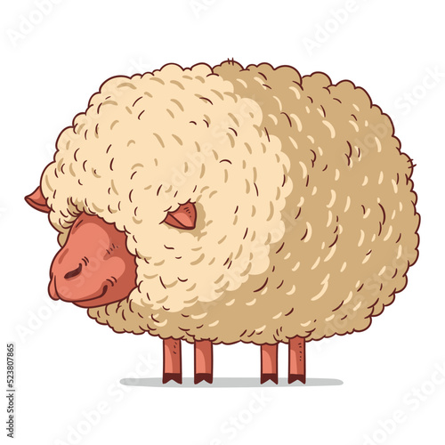 A Sheep, isolated vector illustration. Funny cartoon picture of a ewe hiding in its soft wool. A drawn lamb sticker. Simple drawing of a shy sheep on white background. A domestic animal. Livestock.