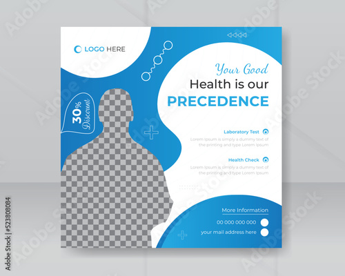 Creative minimalist medical blue and white modern social media healthcare services vector template or professional clinic leaflet flyer advertising web banner post template