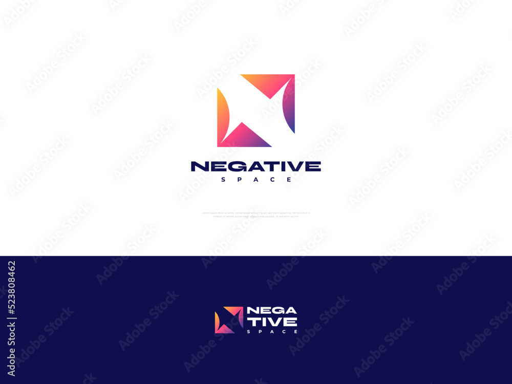Letter N Logo Design with Negative Space. Abstract N Initial Logo or Icon in Colorful Gradient