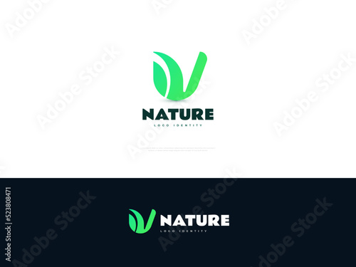 Letter U with Nature Leaf Logo Design. Initial U Logo or Icon with Nature Concept in Green Gradient. Vector Illustration