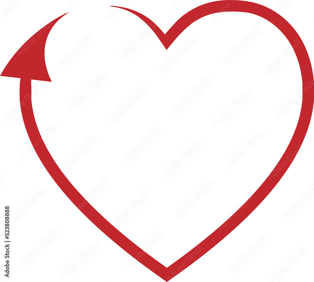 Red heart shaped frame icon shaped as devil's tail. Red heart shaped frame icon shaped as devil's tail.