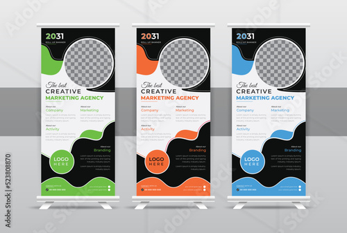 Creative marketing agency business roll up banner design or pull up stand banner template