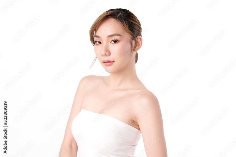 Beautiful young asian woman with clean fresh skin on white background, Face care, Facial treatment, Cosmetology, beauty and spa, Asian women portrait. Beautiful young asian woman with clean fresh skin on white background, Face care, Facial treatment, Cosmetology, beauty and spa, Asian women portrait.
