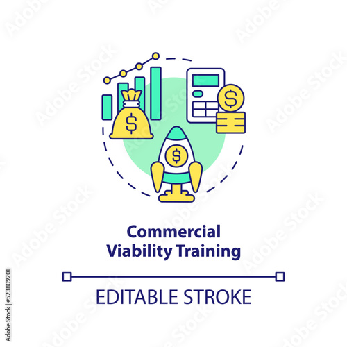 Commercial viability training concept icon. Startup funding source abstract idea thin line illustration. Sustain profit. Isolated outline drawing. Editable stroke. Arial, Myriad Pro-Bold fonts used