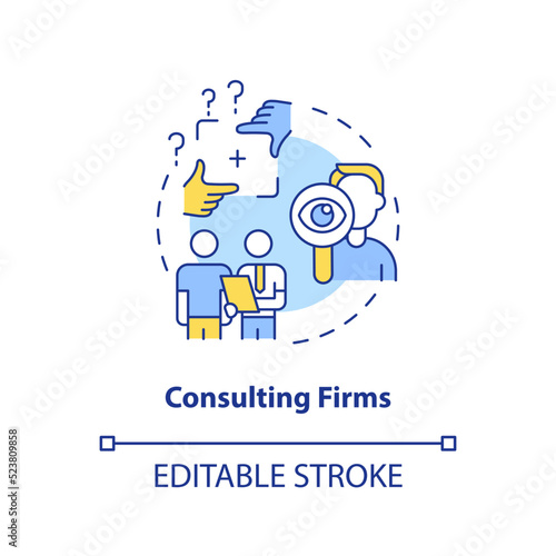 Consulting firms concept icon. New business sponsorship type abstract idea thin line illustration. Problem solving. Isolated outline drawing. Editable stroke. Arial, Myriad Pro-Bold fonts used