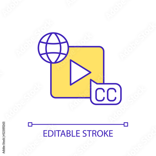 Foreign language transcription yellow RGB color icon. Online content. Subtitles for video content Isolated vector illustration. Simple filled line drawing. Editable stroke. Arial font used