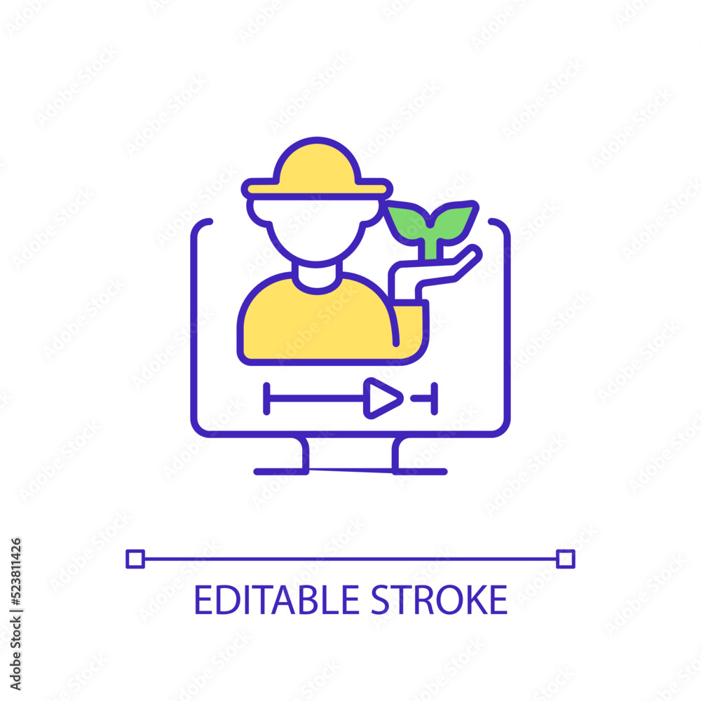 Agriculture lessons online RGB color icon. Planting and cultivation. Farming and agribusiness tutorials. Isolated vector illustration. Simple filled line drawing. Editable stroke. Arial font used