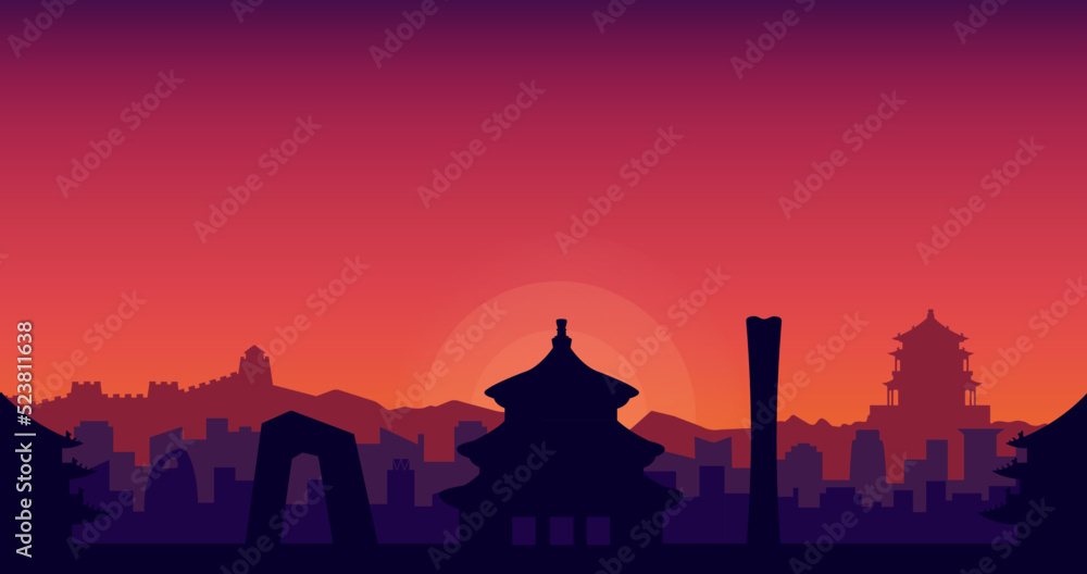 city silhoutte sunset asia