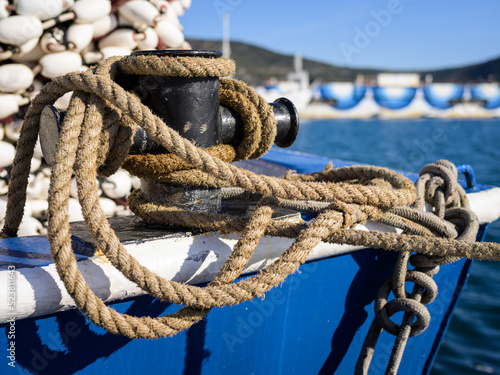 Closeup of the rigging of a fisher boat