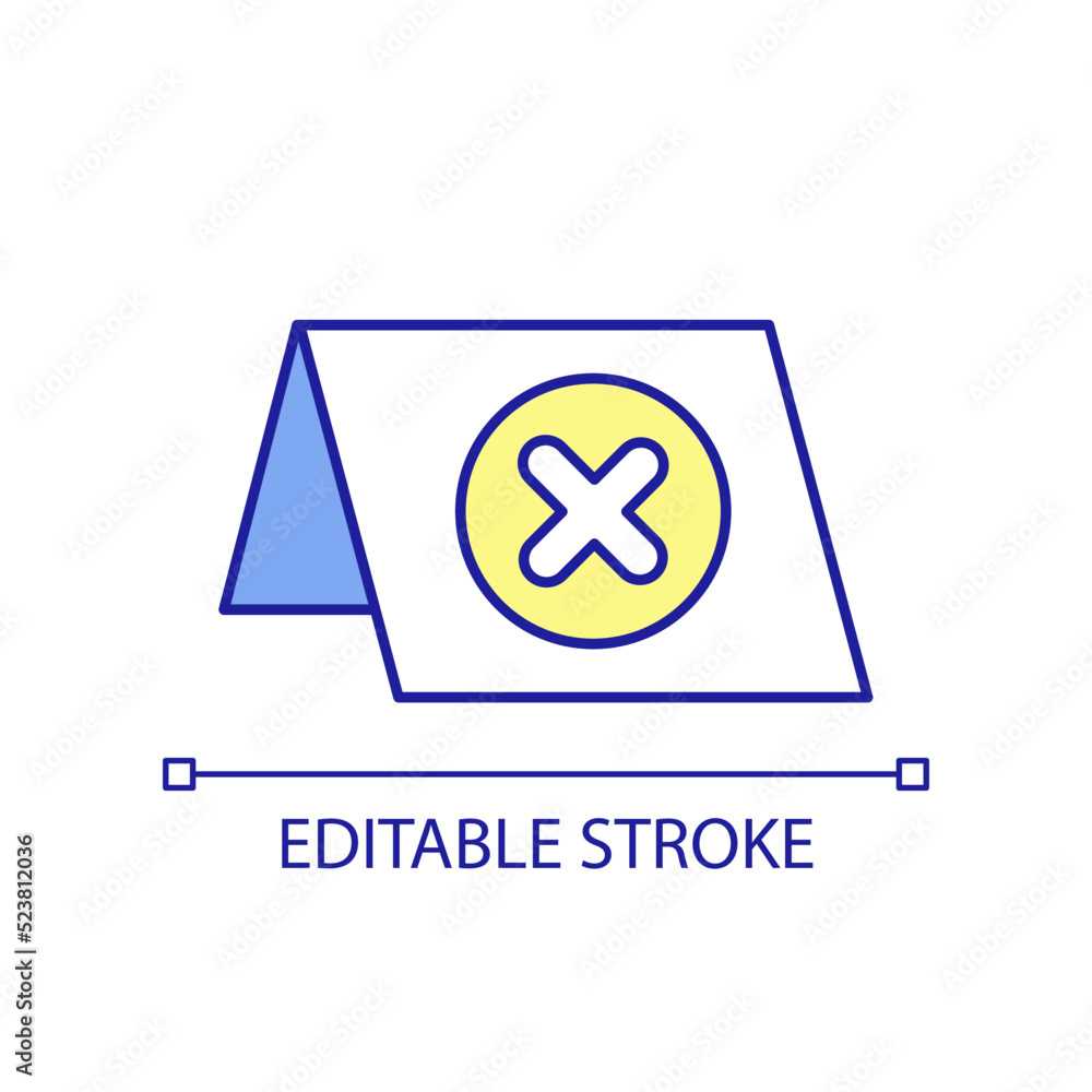 Obraz premium Prohibition sign on plate RGB color icon. Awareness for visitors. Information symbol on paper. Isolated vector illustration. Simple filled line drawing. Editable stroke. Arial font used