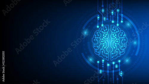 Artificial intelligence cybernetic circuit brain inside, high technology to create artificial intelligence (AI) concept, vector illustration