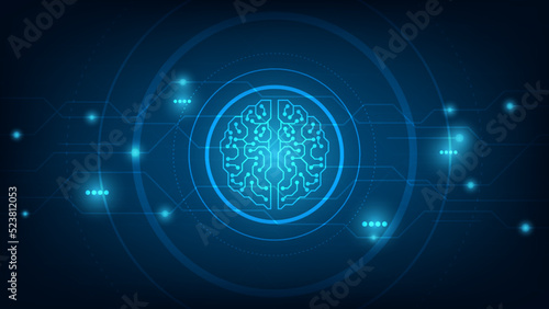 Artificial intelligence cybernetic circuit brain inside, high technology to create artificial intelligence (AI) concept, vector illustration