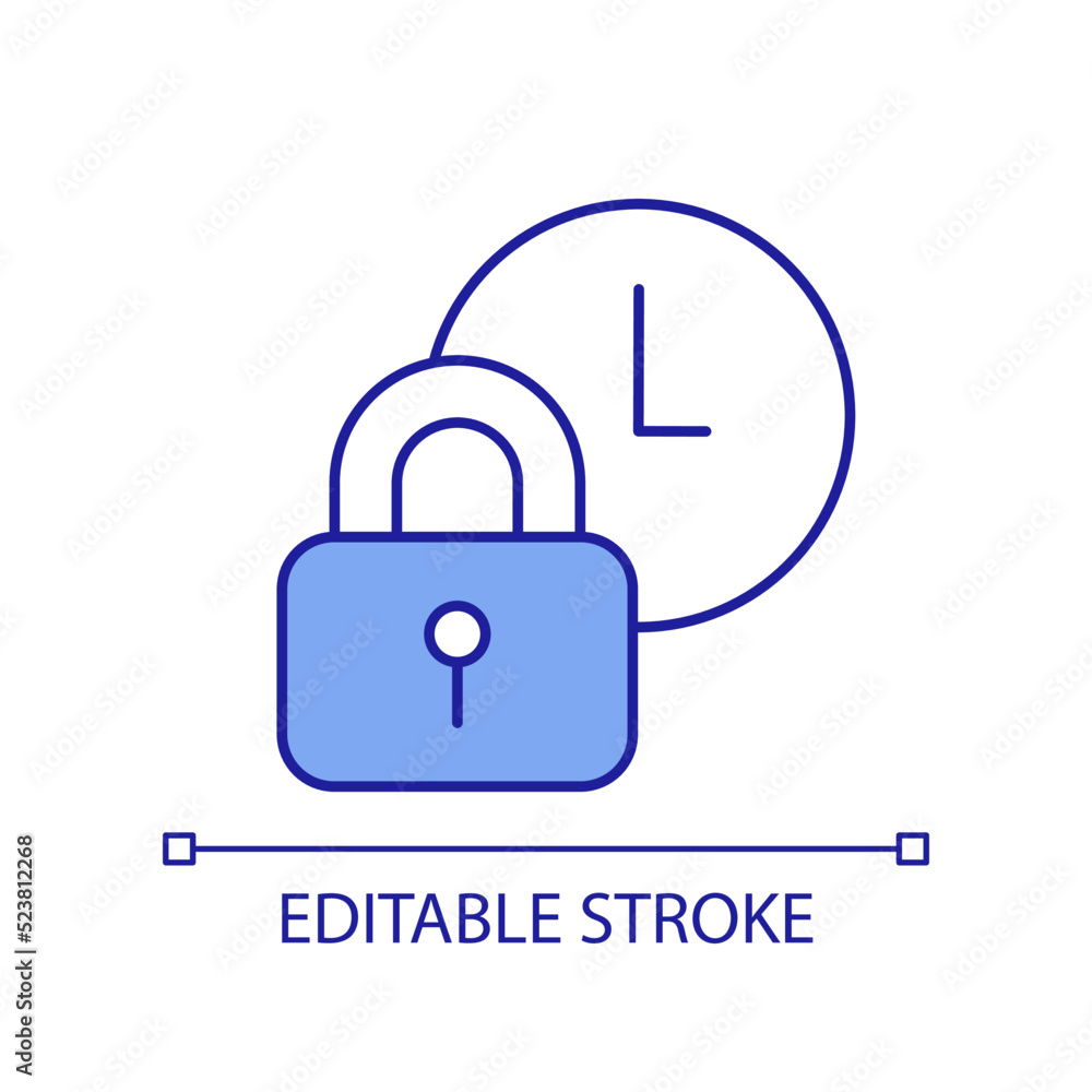 Clock and padlock RGB color icon. Closed time period. Time management. Business and schedule. Isolated vector illustration. Simple filled line drawing. Editable stroke. Arial font used Clock and padlock RGB color icon. Closed time period. Time management. Business and schedule. Isolated vector illustration. Simple filled line drawing. Editable stroke. Arial font used
