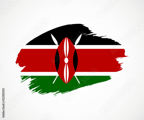 Abstract creative painted grunge brush flag of Kenya country with background