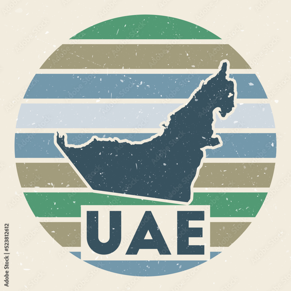 UAE logo. Sign with the map of country and colored stripes, vector ...