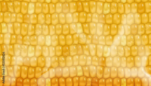 Hot sweet corn pattern yellow background with steam. Boiled maize cob healthy vegetarian food vegetable vector sammer cooking background