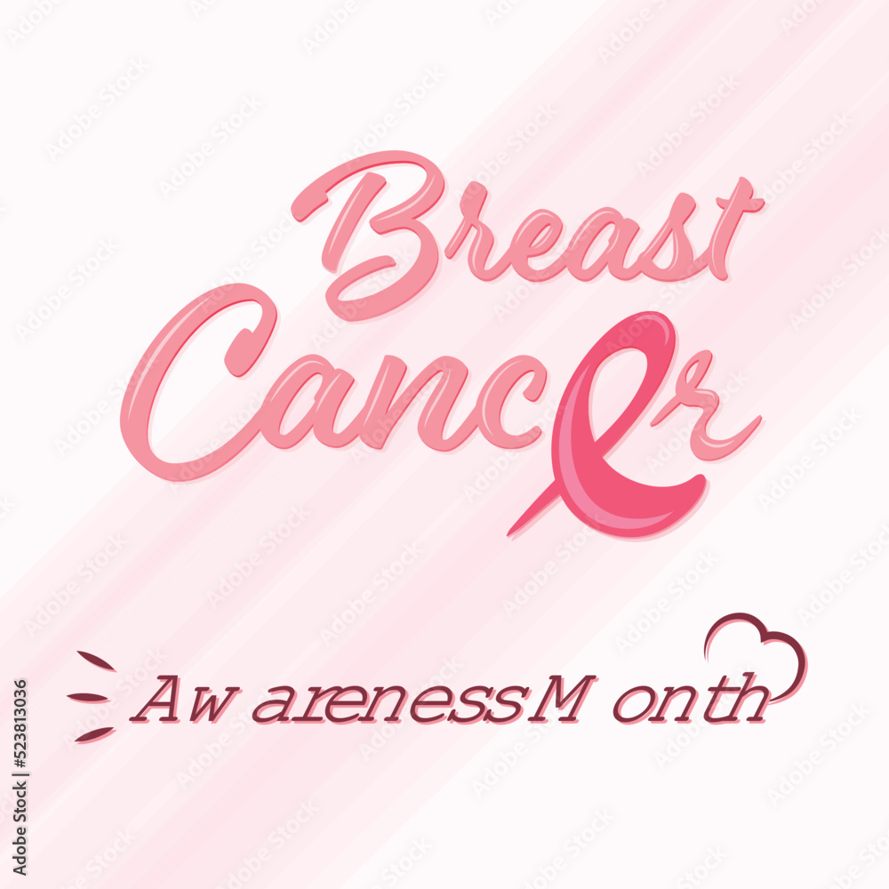 Breast Cancer Awareness Month Text on Pink Background.