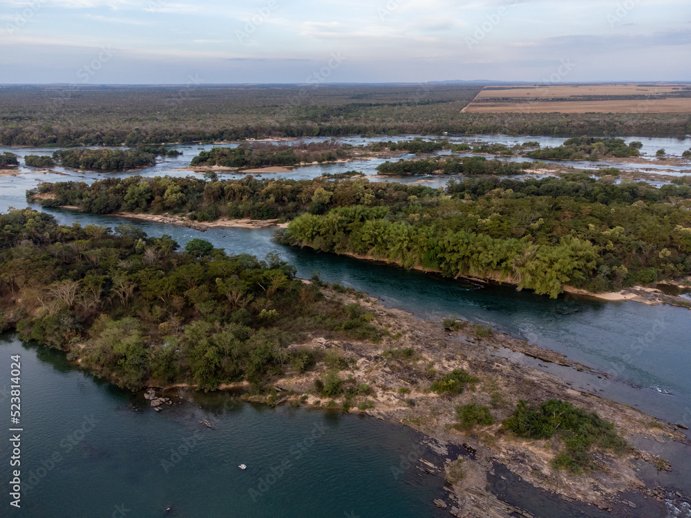 Brazil nature in long river surrounded by forest and river islands, Tocantins 