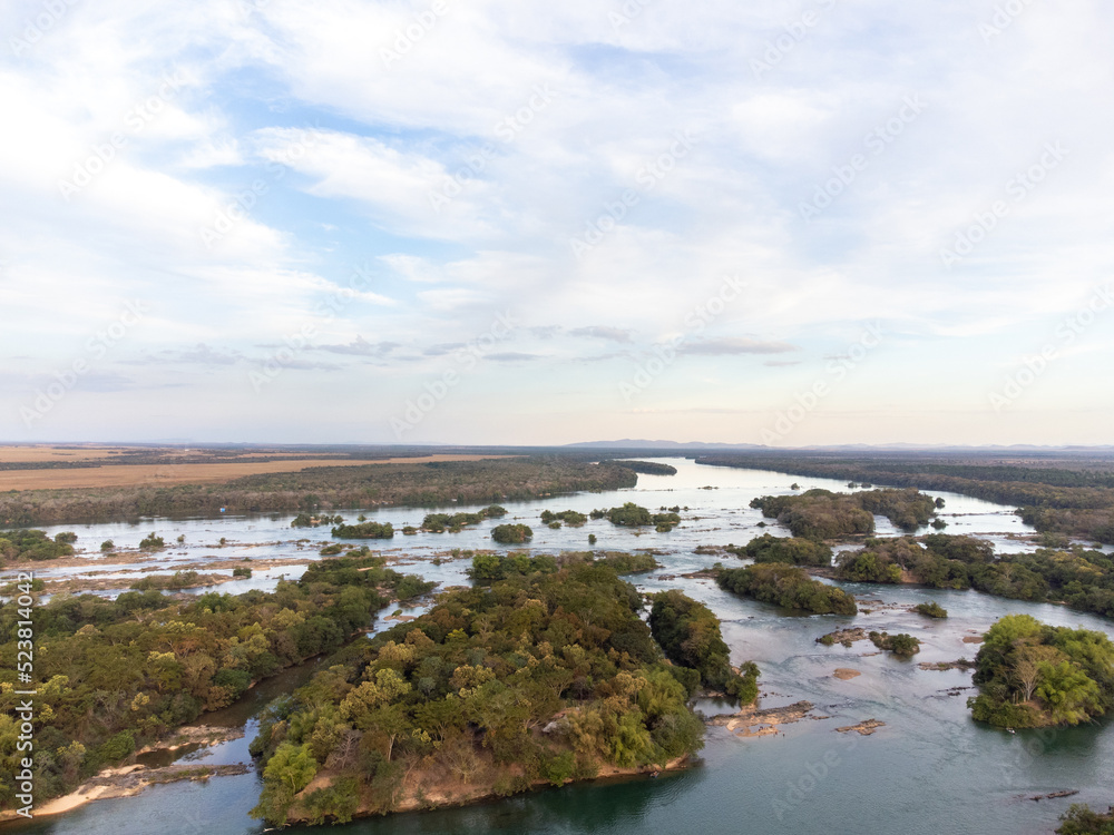 Brazil nature in long river surrounded by forest and river islands, Tocantins 