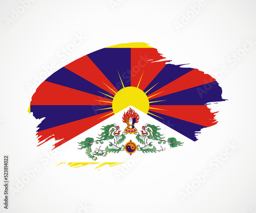 Abstract creative painted grunge brush flag of Tibet country with background