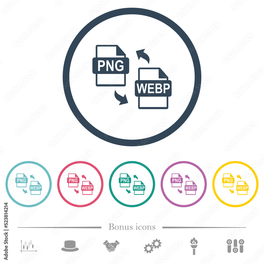 PNG WEBP file conversion flat color icons in round outlines PNG WEBP file conversion flat color icons in round outlines