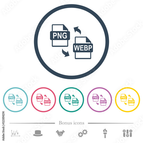 PNG WEBP file conversion flat color icons in round outlines