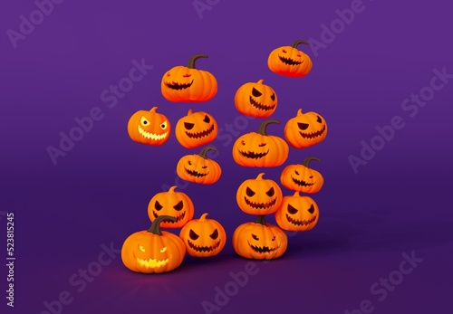 3d rendering of Halloween pumpkin flying inside candle glowing, minimal Halloween background design element © alom3d