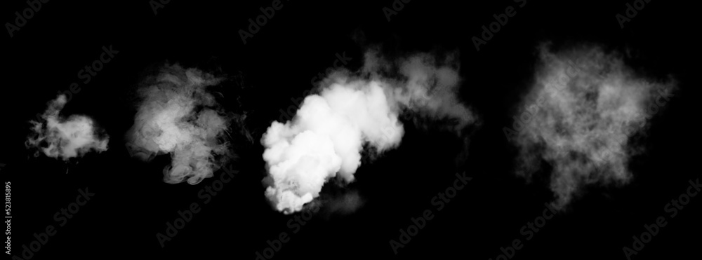 Set of light flowing smoke isolated on black background.	