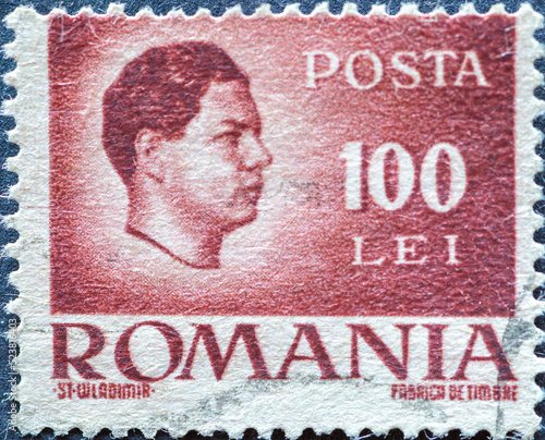 Romania - Circa 1945: A Postage Stamp from Romania, Showing Tein Portrait by King Michael I of Romania (1921-2017). Around 1945